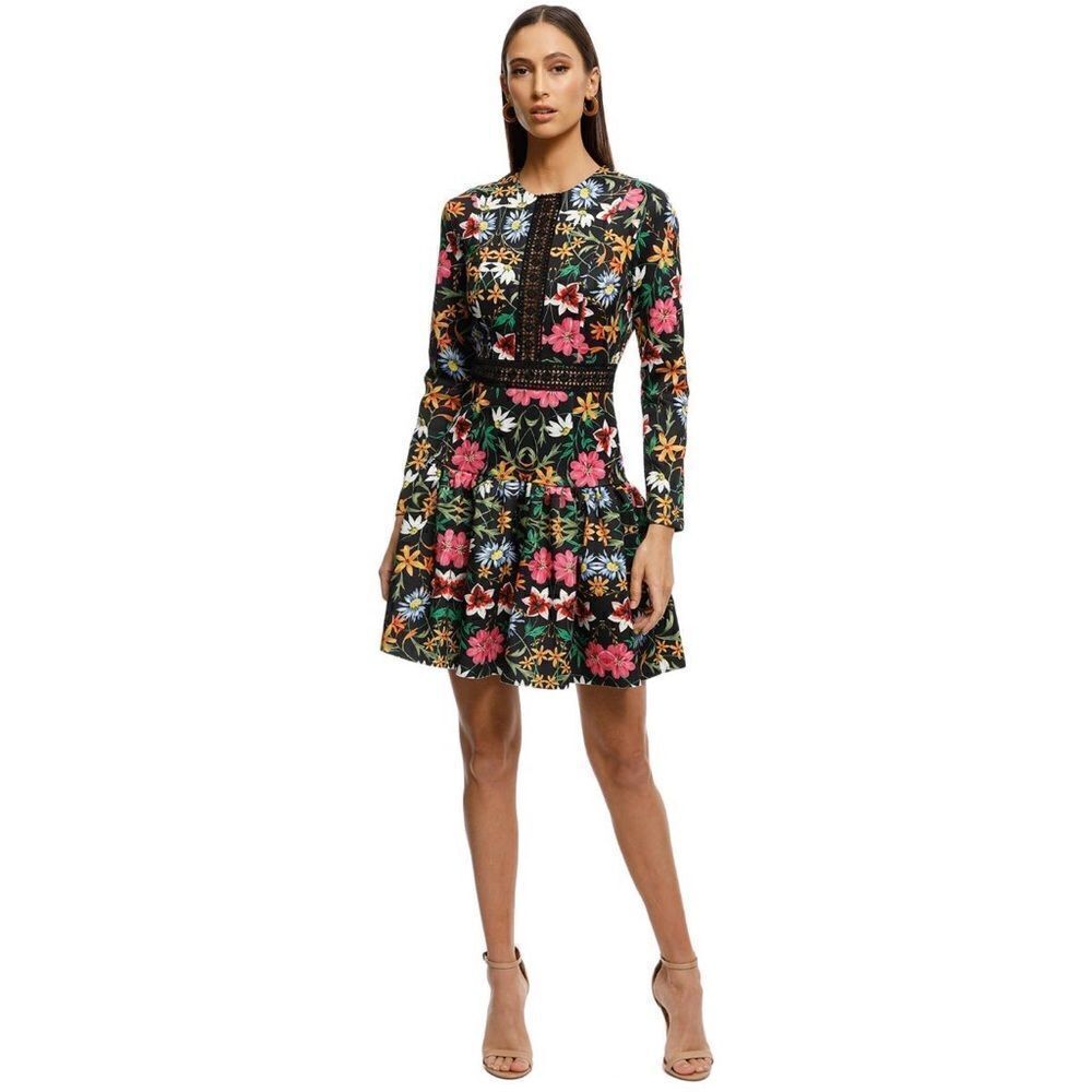 NWT ALEXIA ADMOR Alexa Dress Floral Long Sleeve Lace Trim Fit & Flare Mini Dress